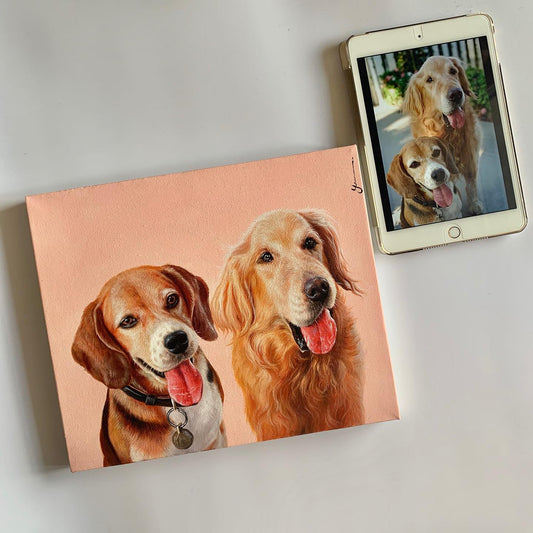 ※予約販売【draw pet】my pet 油絵絵画《上半身 or 顔 or 全身》(2匹~)