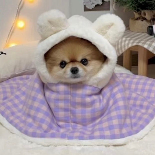※予約販売【Hi Yeboo】Bear Hood Blanket Cape（Purple Pink）