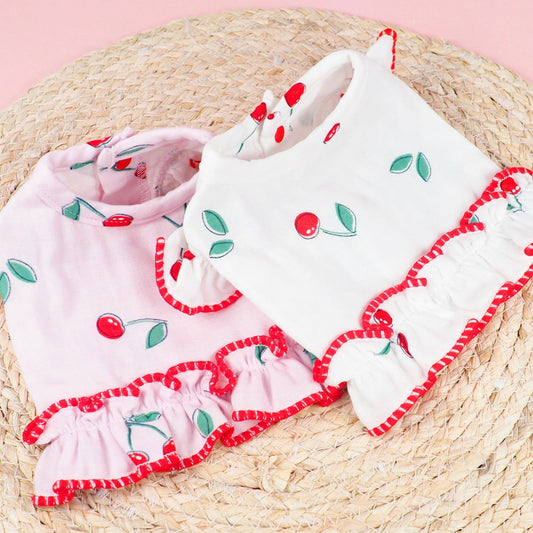 ※予約販売【GET BACK】チェリープリントフリルクロップ丈トップス