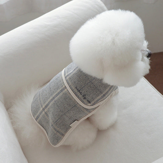 ※予約販売【near by us】[wool 40%] school check poncho（gray）
