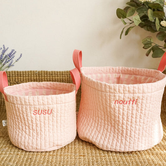 ※予約販売【noutti】Cozy check toy basket（ピンク）