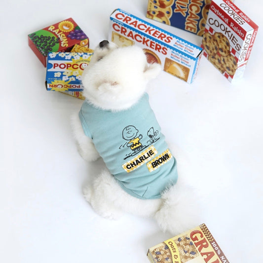 即納【Paris Dog】PEANUT SNOOPY logo check sleeveless（チャーリーブラウン&スヌーピー）
