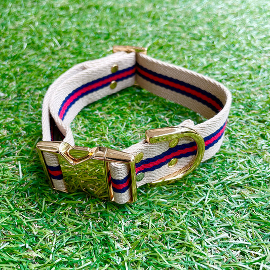 ※予約販売【HOSU】HOSU stripe dog collar(30mm)/Ivory×Red