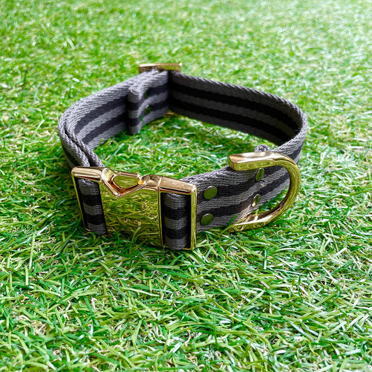 ※予約販売【HOSU】HOSU stripe dog collar(30mm)/Gray×Black
