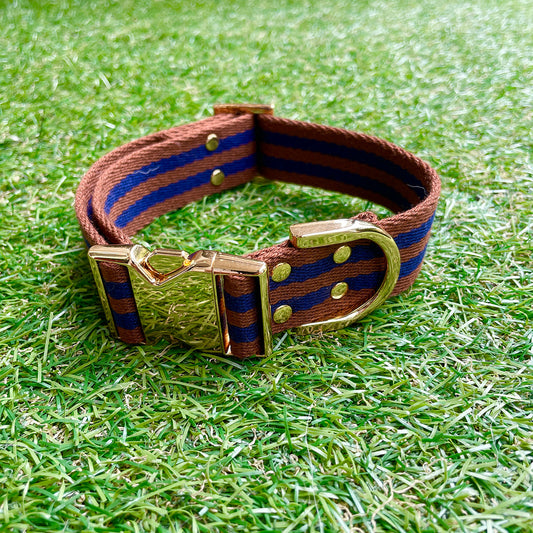 ※予約販売【HOSU】HOSU stripe dog collar(30mm)/Brown×Navy