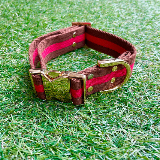 ※予約販売【HOSU】HOSU stripe dog collar(30mm)/Red×Brown