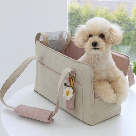 ※予約販売【WandookongMom】Putzi Pastello ネーム刺繍入りキャリーバッグ（ベージュ/ピンク）