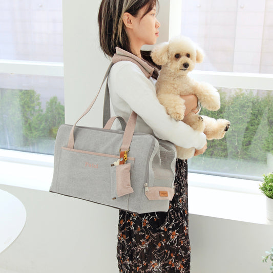 ※予約販売【WandookongMom】Putzi Pastello ネーム刺繍入りキャリーバッグ（グレー/ピンク）