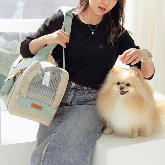 ※予約販売【WandookongMom】Putzi Pastello ネーム刺繍入りキャリーバッグ（ベージュ/ミント）