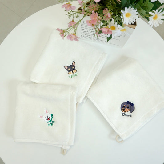 ※予約販売【cherry's cake】うちの子カスタムハンドタオル(White)