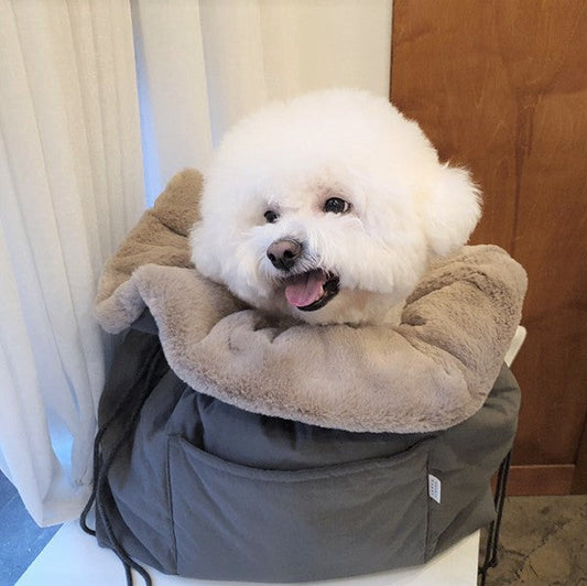 ※予約販売【DOUBLE COMMA】ファー巾着BAG(ベージュ / ダークグレー)