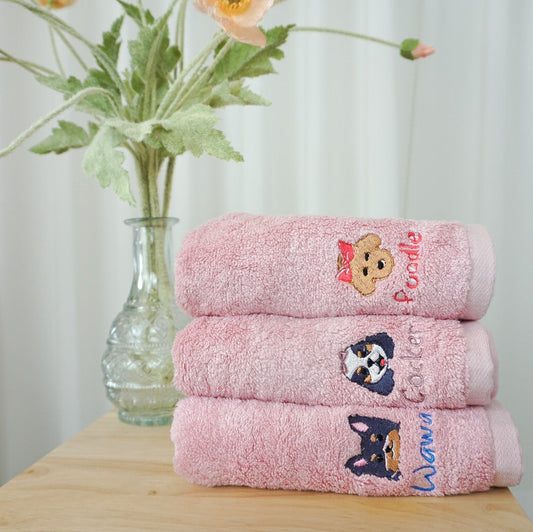 ※予約販売【cherry's cake】うちの子刺繍入りカスタムバンブータオル（ピンク）