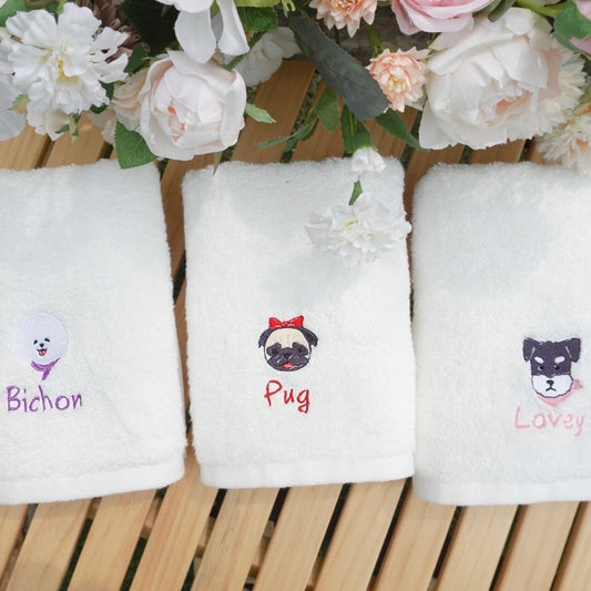 ※予約販売【cherry's cake】うちの子刺繍入りカスタムバンブータオル（ホワイト）
