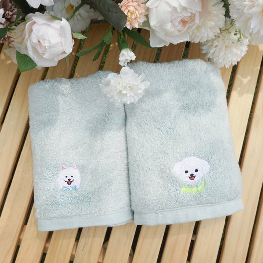 ※予約販売【cherry's cake】うちの子刺繍入りカスタムバンブータオル(ミント)