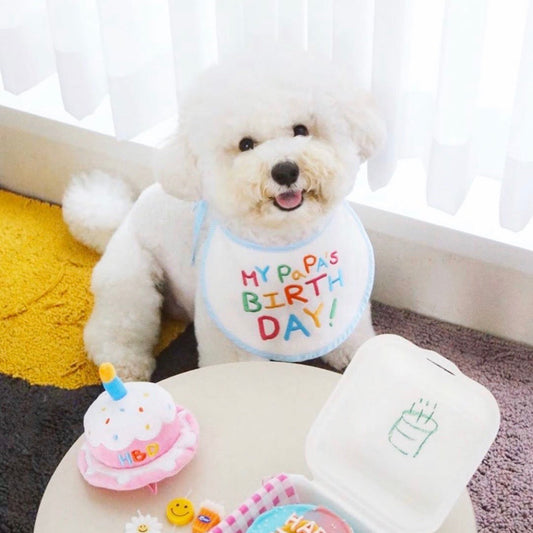 即納【LOVEMORE】MY PAPA'S BIRTH DAY BIB（ブルー）