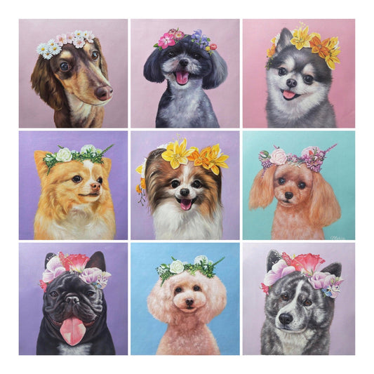 ※予約販売【draw pet】my pet 油絵絵画(お花シリーズ)《上半身 or 顔》(1匹)