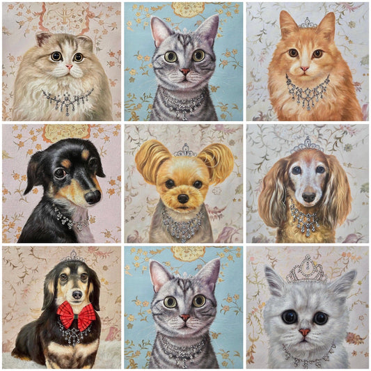 ※予約販売【draw pet】my pet 油絵絵画(クイーンシリーズ)《上半身 or 顔》(1匹)