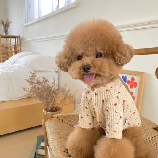 ※予約販売【Bonjour TOU-TOU】Flower Cherry Waffle Cardigan（ベージュ）