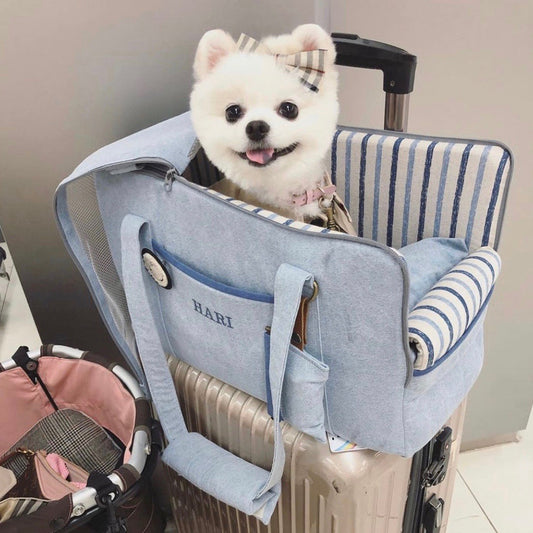 ※予約販売【WandookongMom】Putzi pastel ネーム刺繍入りキャリーバッグ（デニムブルー）